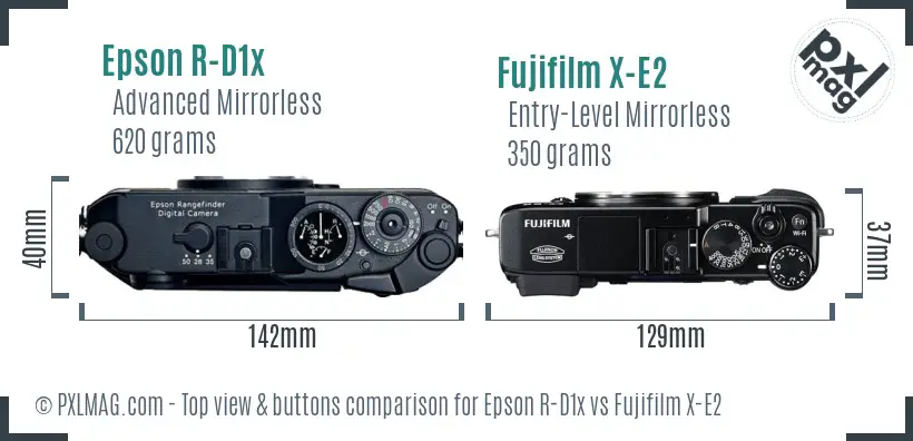 Epson R-D1x vs Fujifilm X-E2 top view buttons comparison