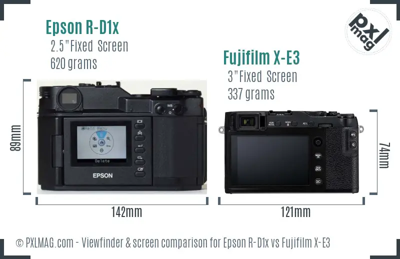 Epson R-D1x vs Fujifilm X-E3 Screen and Viewfinder comparison