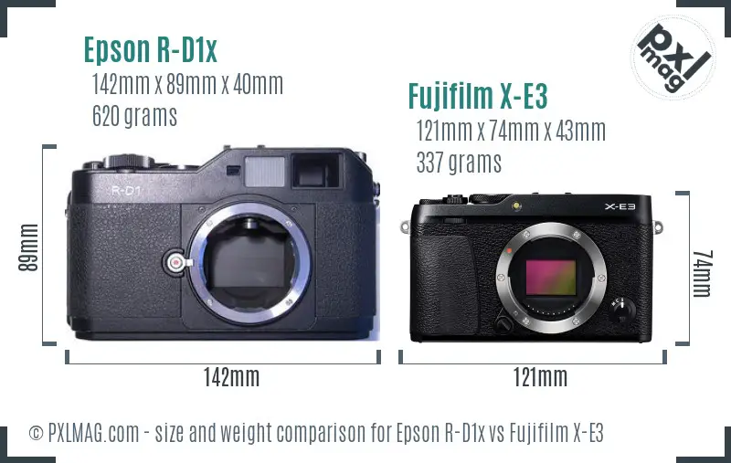 Epson R-D1x vs Fujifilm X-E3 size comparison