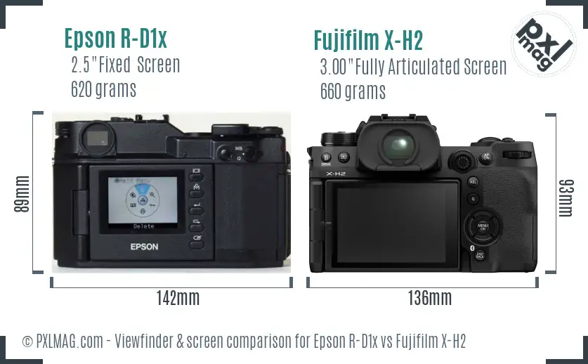 Epson R-D1x vs Fujifilm X-H2 Screen and Viewfinder comparison