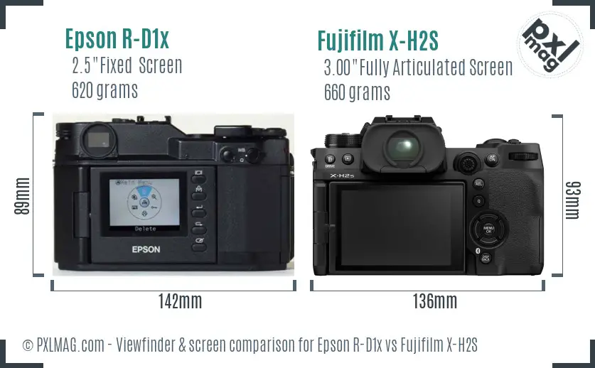 Epson R-D1x vs Fujifilm X-H2S Screen and Viewfinder comparison