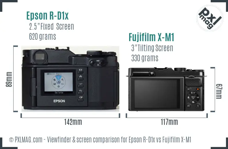 Epson R-D1x vs Fujifilm X-M1 Screen and Viewfinder comparison