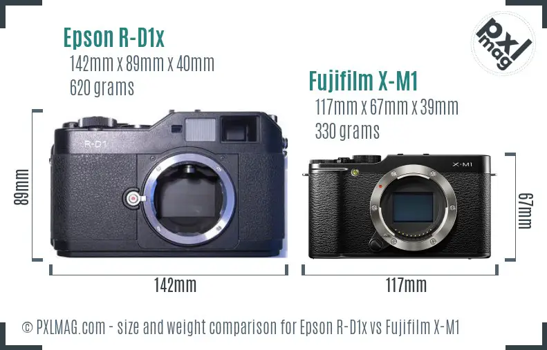 Epson R-D1x vs Fujifilm X-M1 size comparison
