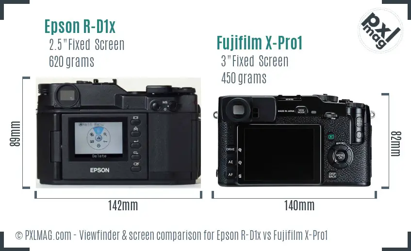 Epson R-D1x vs Fujifilm X-Pro1 Screen and Viewfinder comparison