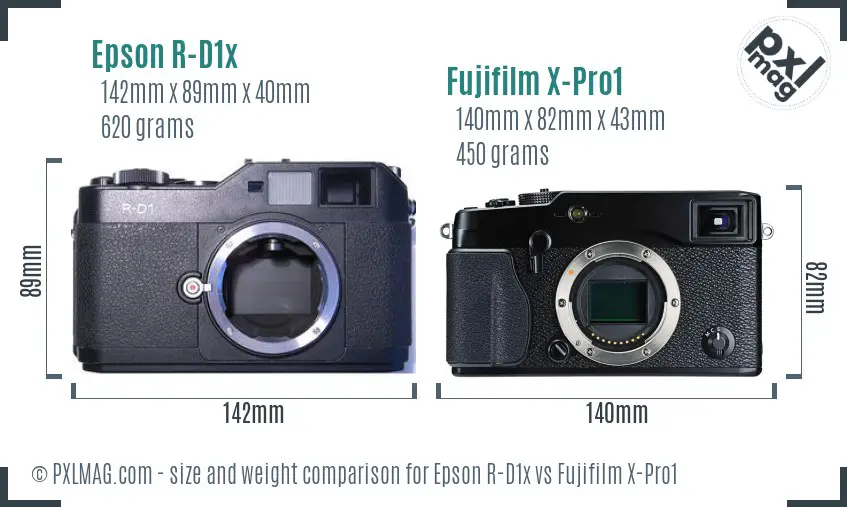 Epson R-D1x vs Fujifilm X-Pro1 size comparison