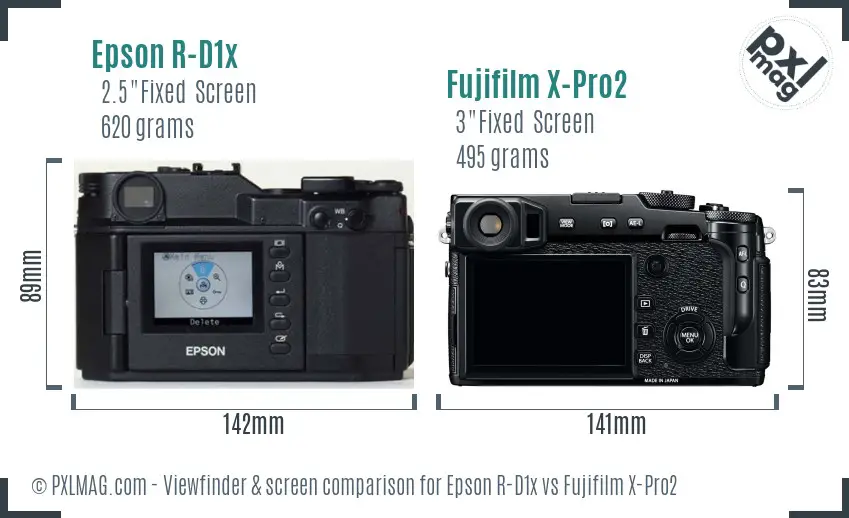 Epson R-D1x vs Fujifilm X-Pro2 Screen and Viewfinder comparison