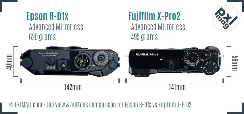 Epson R-D1x vs Fujifilm X-Pro2 top view buttons comparison