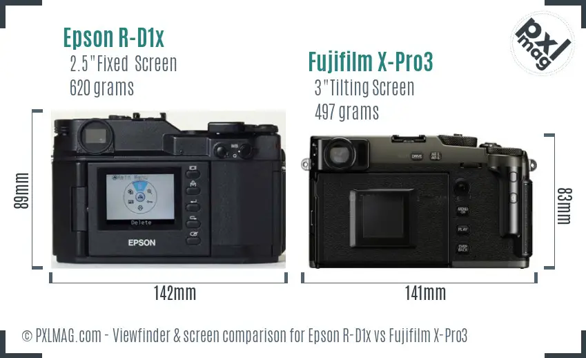 Epson R-D1x vs Fujifilm X-Pro3 Screen and Viewfinder comparison