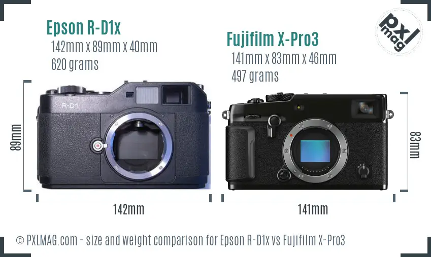 Epson R-D1x vs Fujifilm X-Pro3 size comparison