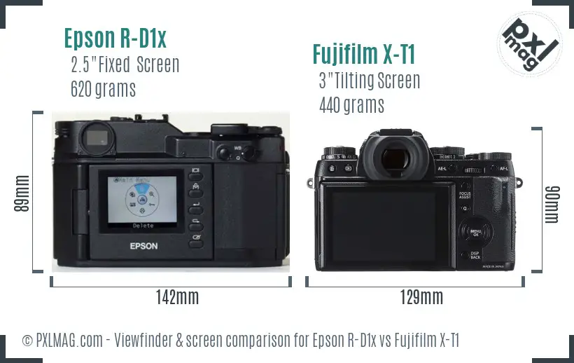 Epson R-D1x vs Fujifilm X-T1 Screen and Viewfinder comparison
