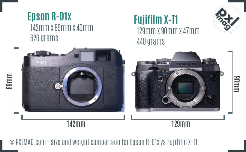 Epson R-D1x vs Fujifilm X-T1 size comparison