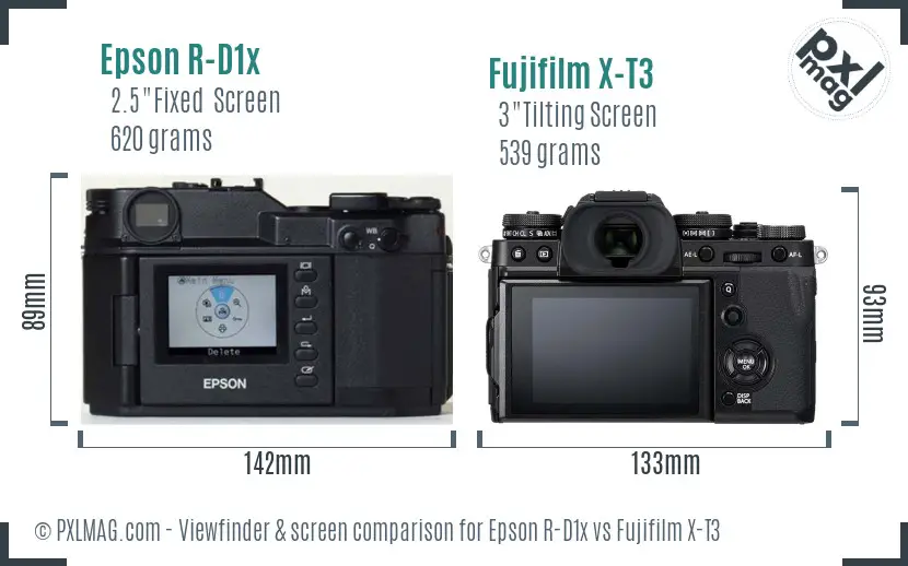 Epson R-D1x vs Fujifilm X-T3 Screen and Viewfinder comparison