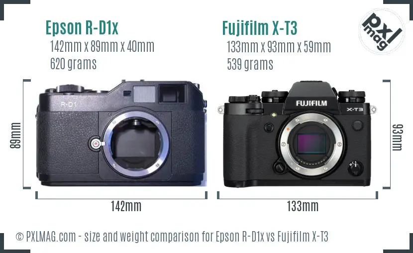 Epson R-D1x vs Fujifilm X-T3 size comparison