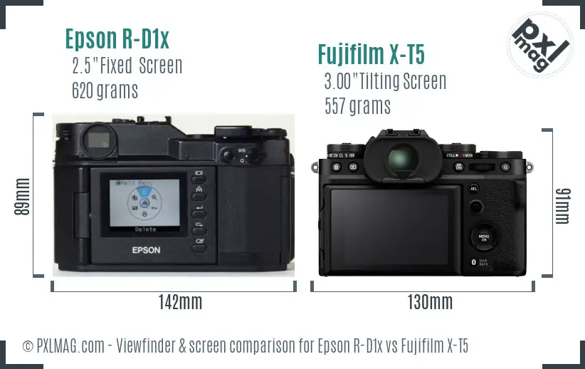 Epson R-D1x vs Fujifilm X-T5 Screen and Viewfinder comparison