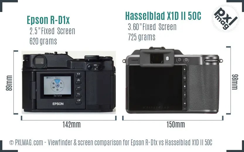 Epson R-D1x vs Hasselblad X1D II 50C Screen and Viewfinder comparison