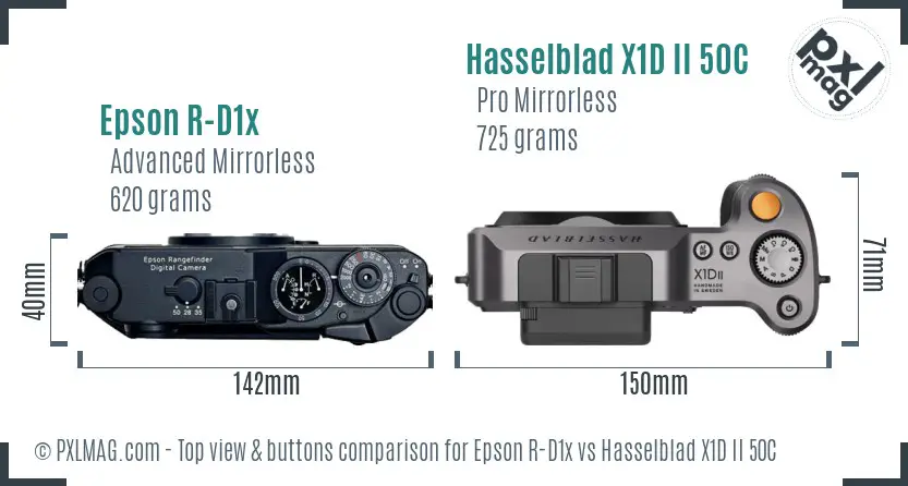 Epson R-D1x vs Hasselblad X1D II 50C top view buttons comparison