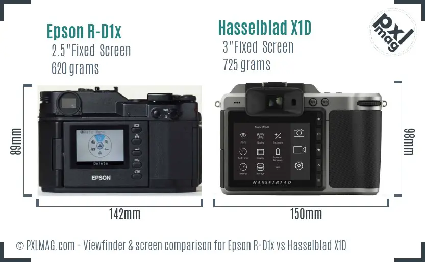 Epson R-D1x vs Hasselblad X1D Screen and Viewfinder comparison