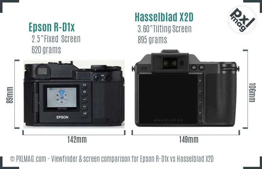 Epson R-D1x vs Hasselblad X2D Screen and Viewfinder comparison