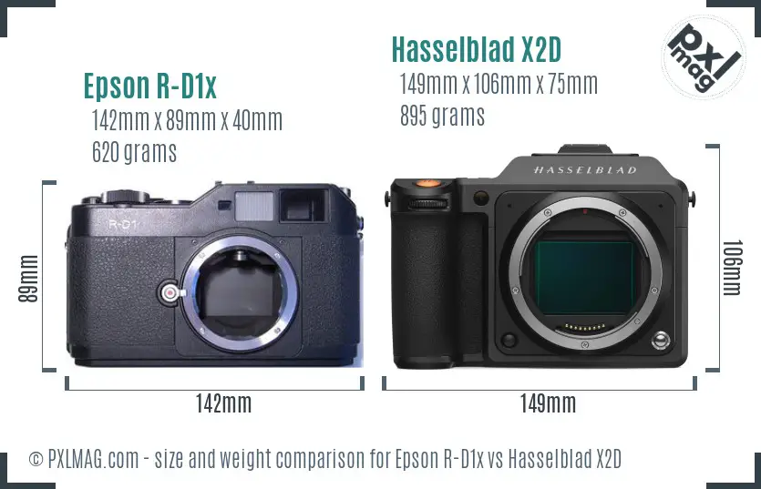 Epson R-D1x vs Hasselblad X2D size comparison