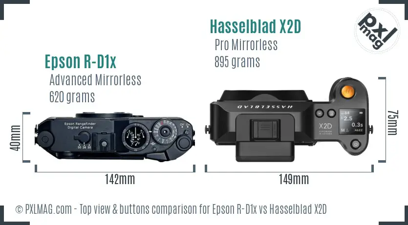 Epson R-D1x vs Hasselblad X2D top view buttons comparison