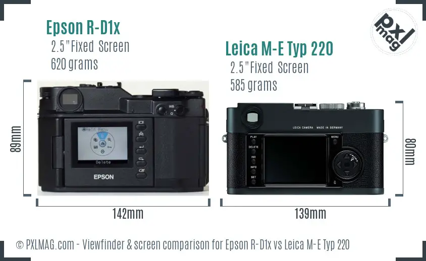 Epson R-D1x vs Leica M-E Typ 220 Screen and Viewfinder comparison