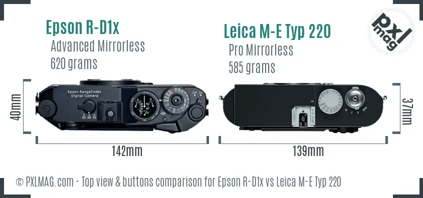Epson R-D1x vs Leica M-E Typ 220 top view buttons comparison