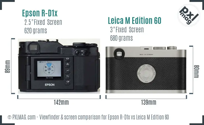 Epson R-D1x vs Leica M Edition 60 Screen and Viewfinder comparison