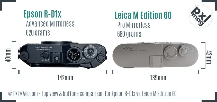 Epson R-D1x vs Leica M Edition 60 top view buttons comparison