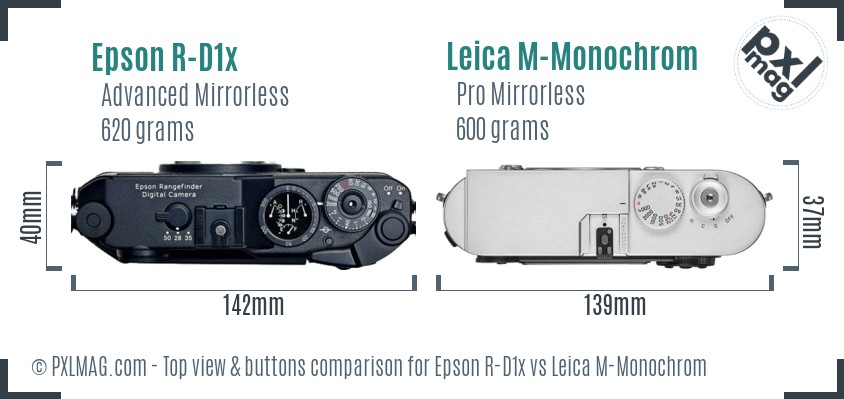 Epson R-D1x vs Leica M-Monochrom top view buttons comparison