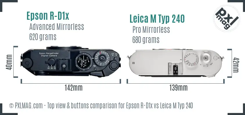 Epson R-D1x vs Leica M Typ 240 top view buttons comparison Epson R-D1x vs Leica M Typ 240 top view buttons comparison