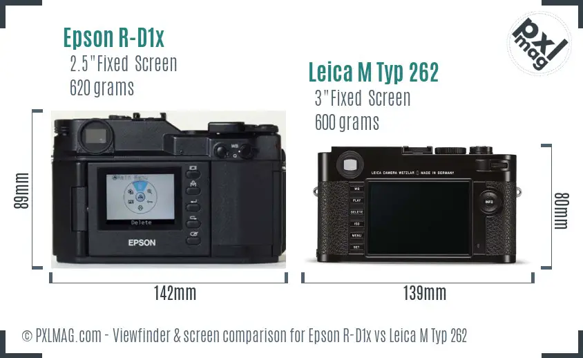 Epson R-D1x vs Leica M Typ 262 Screen and Viewfinder comparison