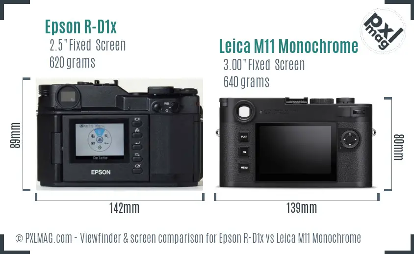 Epson R-D1x vs Leica M11 Monochrome Screen and Viewfinder comparison