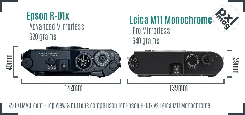 Epson R-D1x vs Leica M11 Monochrome top view buttons comparison