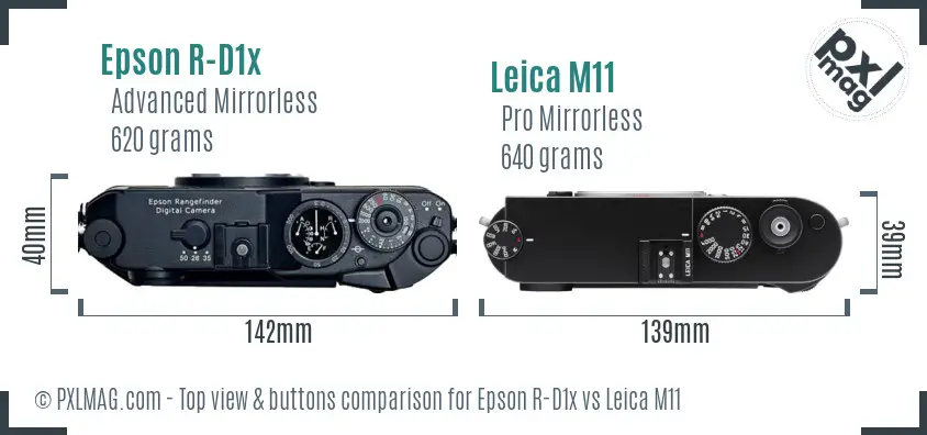 Epson R-D1x vs Leica M11 top view buttons comparison