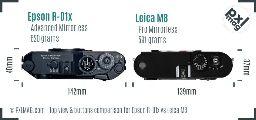 Epson R-D1x vs Leica M8 top view buttons comparison