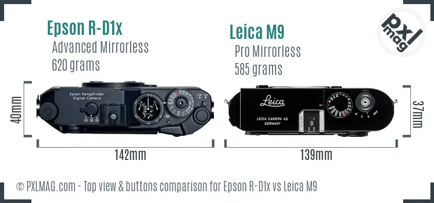 Epson R-D1x vs Leica M9 top view buttons comparison
