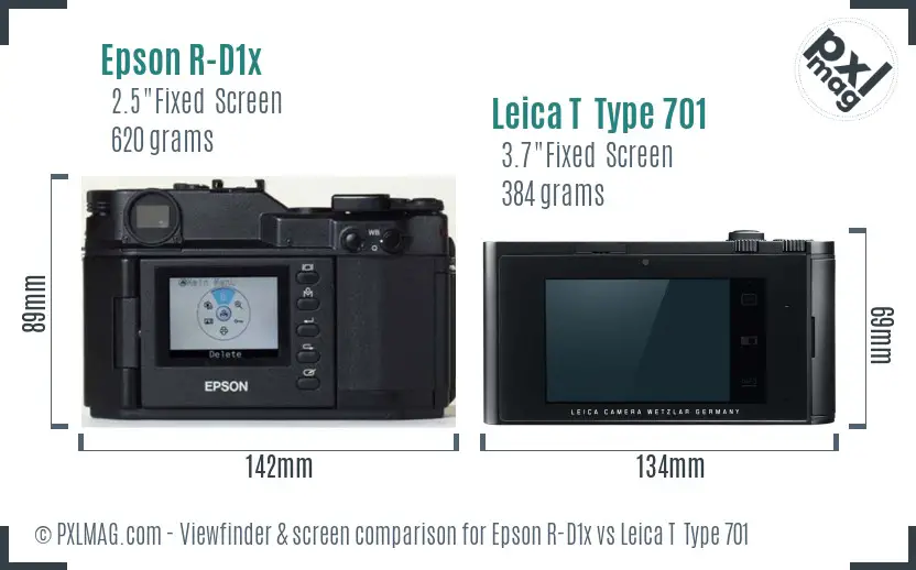 Epson R-D1x vs Leica T  Type 701 Screen and Viewfinder comparison
