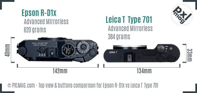 Epson R-D1x vs Leica T  Type 701 top view buttons comparison