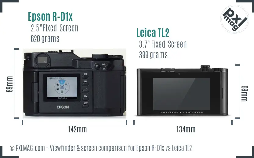 Epson R-D1x vs Leica TL2 Screen and Viewfinder comparison