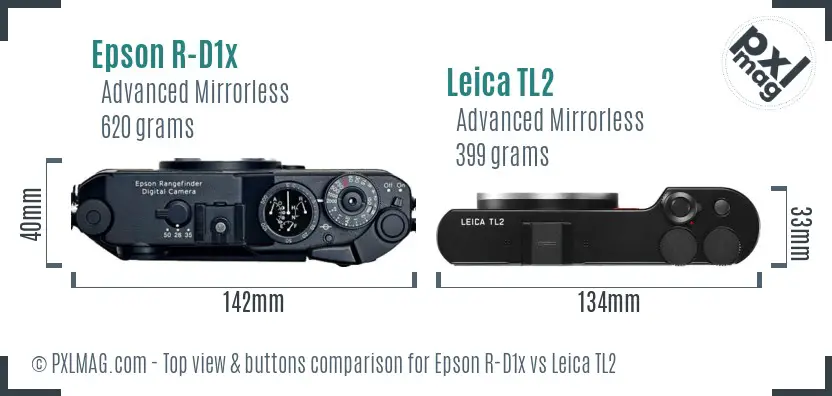 Epson R-D1x vs Leica TL2 top view buttons comparison