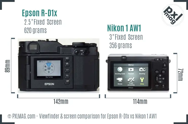 Epson R-D1x vs Nikon 1 AW1 Screen and Viewfinder comparison