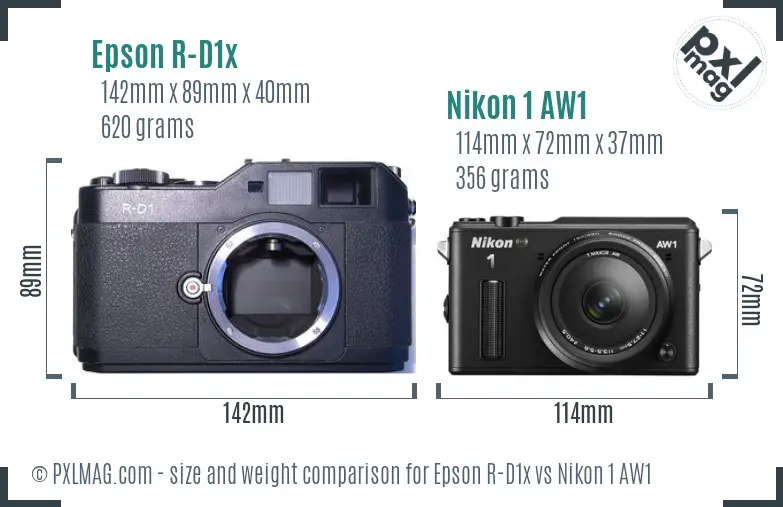 Epson R-D1x vs Nikon 1 AW1 size comparison