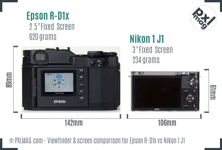 Epson R-D1x vs Nikon 1 J1 Screen and Viewfinder comparison