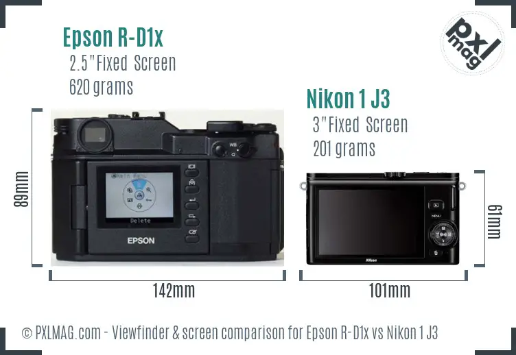 Epson R-D1x vs Nikon 1 J3 Screen and Viewfinder comparison