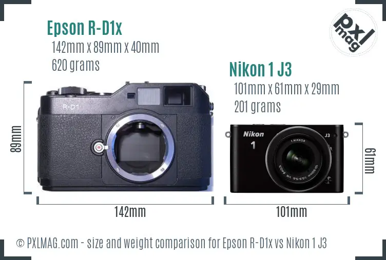 Epson R-D1x vs Nikon 1 J3 size comparison