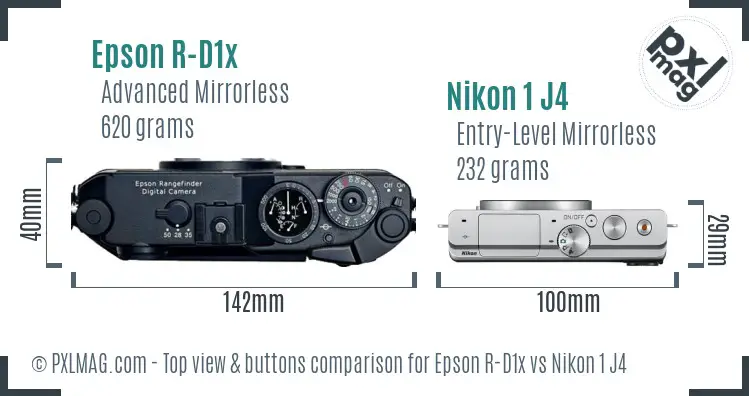 Epson R-D1x vs Nikon 1 J4 top view buttons comparison