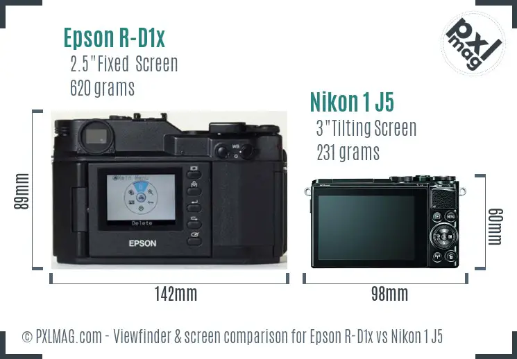 Epson R-D1x vs Nikon 1 J5 Screen and Viewfinder comparison