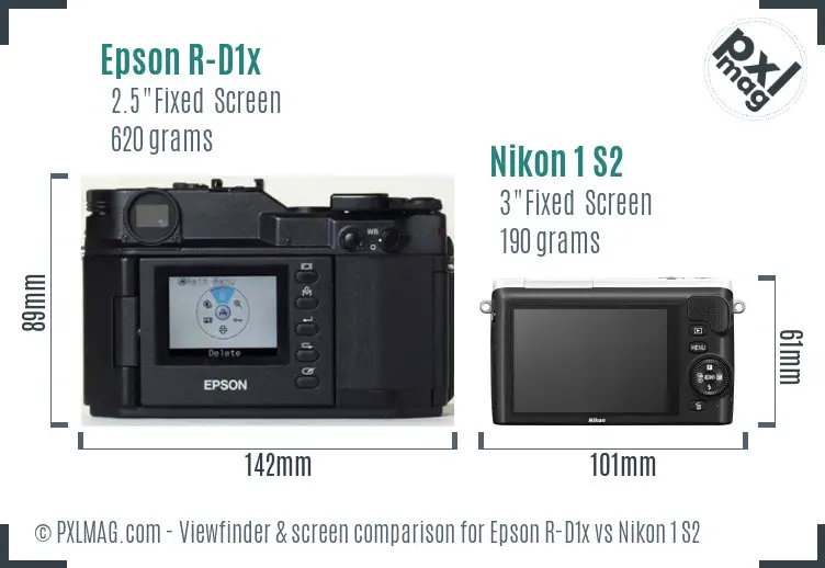 Epson R-D1x vs Nikon 1 S2 Screen and Viewfinder comparison