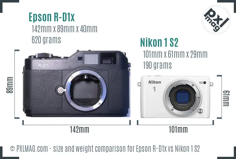 Epson R-D1x vs Nikon 1 S2 size comparison