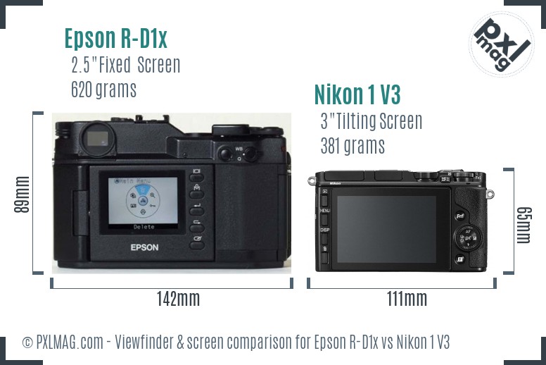 Epson R-D1x vs Nikon 1 V3 Screen and Viewfinder comparison